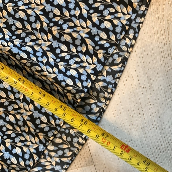 Max Studio black‎ blue dresss tie front neck sz L elastic waist midi fit & flare - Picture 11 of 14